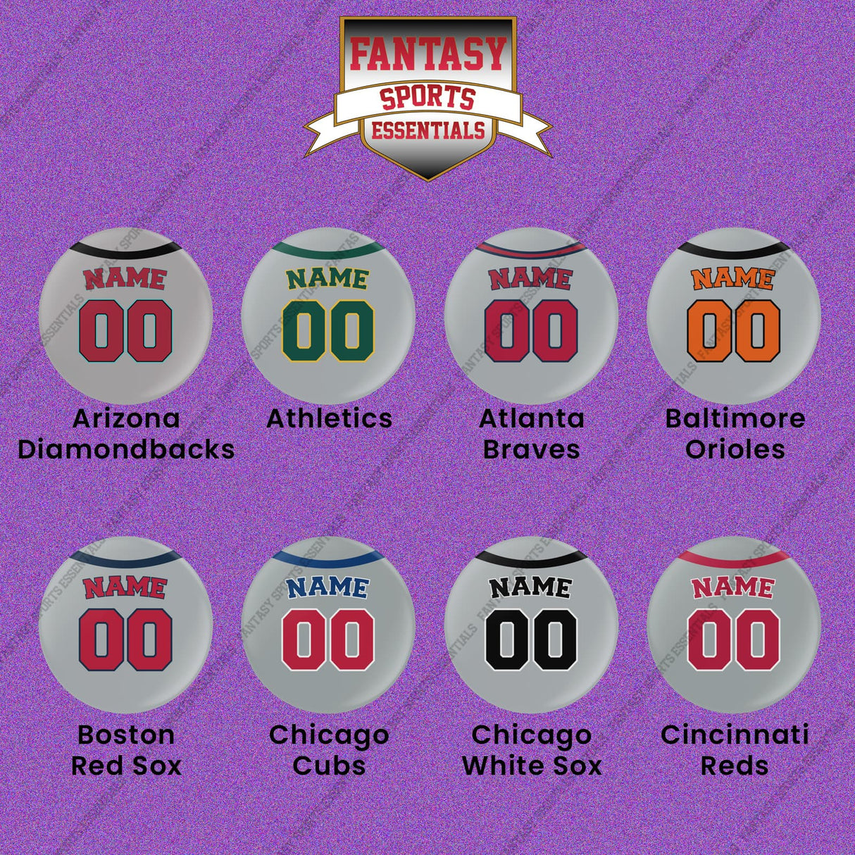 Pro Baseball Personalized Current Away Jersey Button Pins (A-L) (Enter Your Name and Number) Page 1