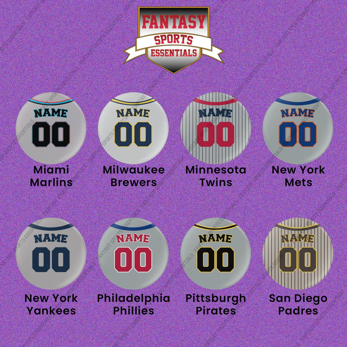 Pro Baseball Personalized Current Away Jersey Button Pins (M-W) (Enter Your Name and Number) Page 1