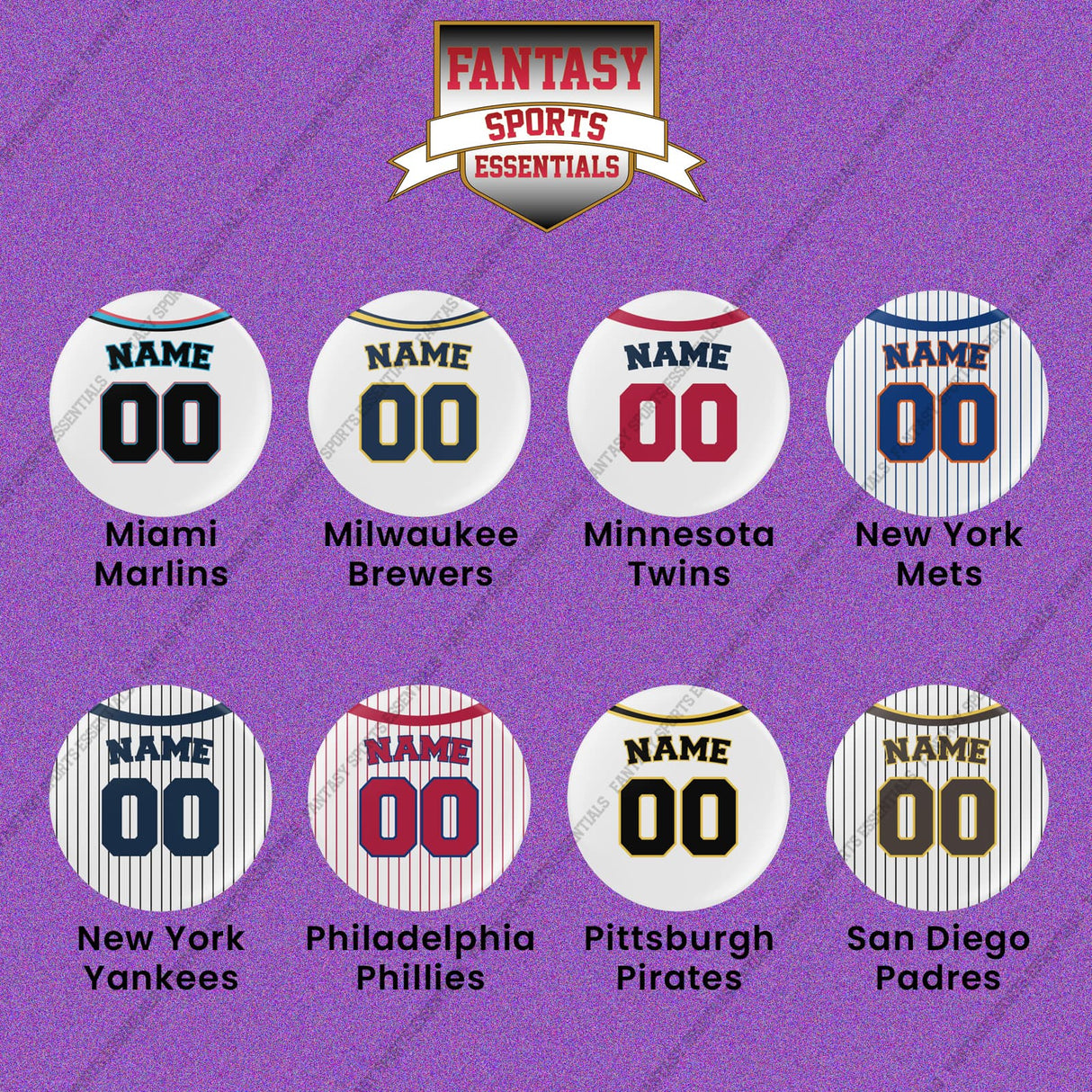 Pro Baseball Personalized Current Home Jersey Button Pins (M-W) (Enter Your Name and Number) Page 1