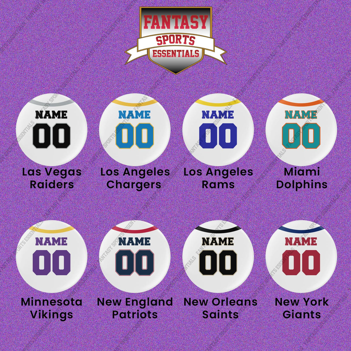 Pro Football Personalized Current Away Jersey Button Pins (L-W) (Enter Your Name and Number) Page 1