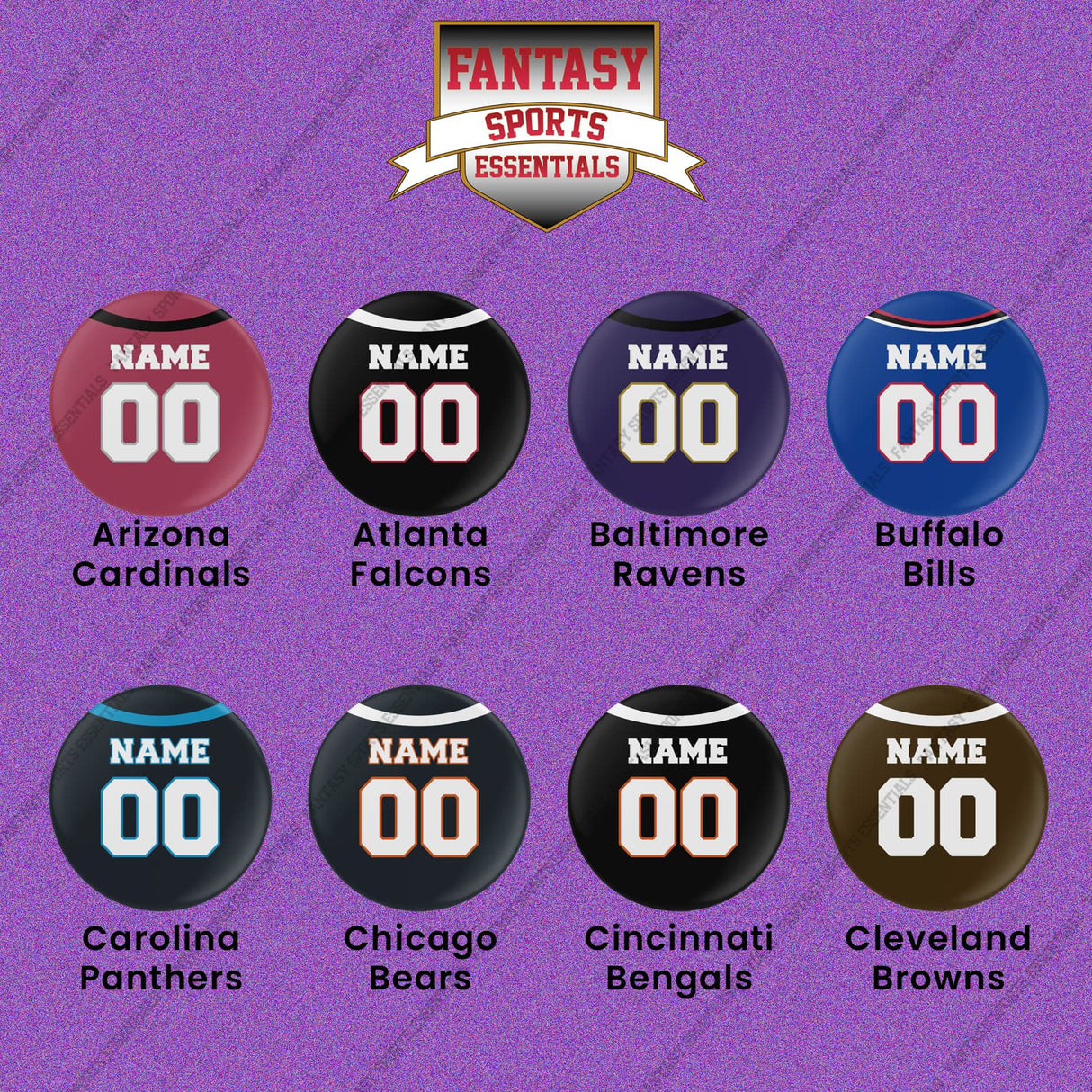 Pro Football Personalized Current Home Jersey Button Pins (A-K) (Enter Your Name and Number) Page 1