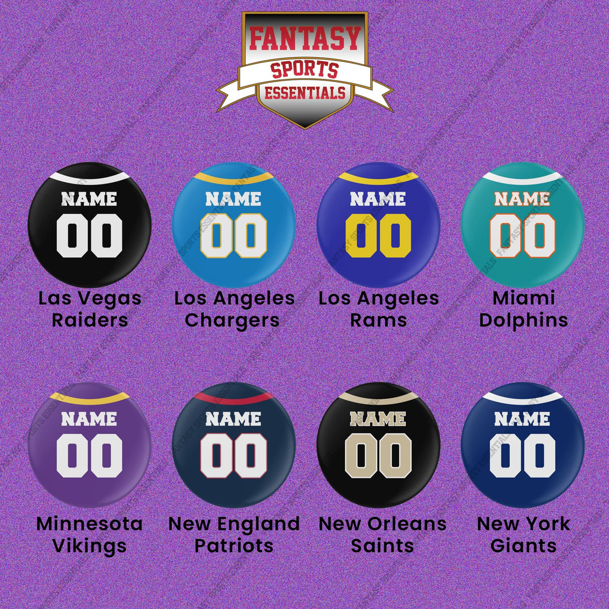 Pro Football Personalized Current Home Jersey Button Pins (L-W) (Enter Your Name and Number) Page 1