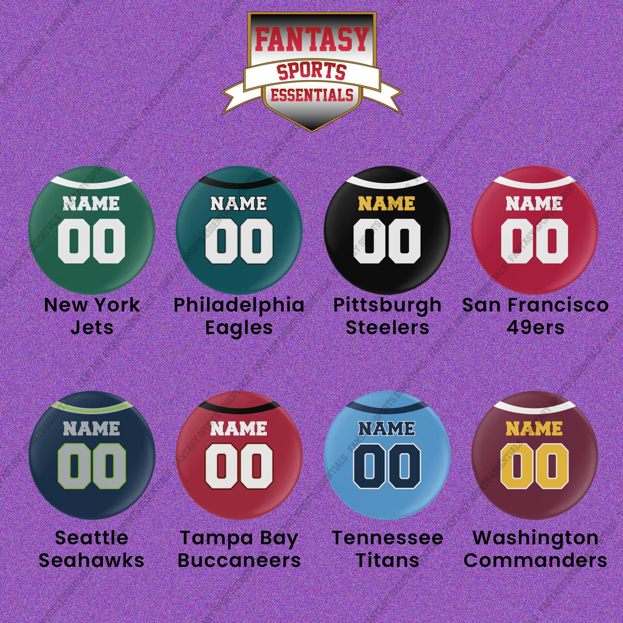 Pro Football Personalized Current Home Jersey Button Pins (L-W) (Enter Your Name and Number) Page 2