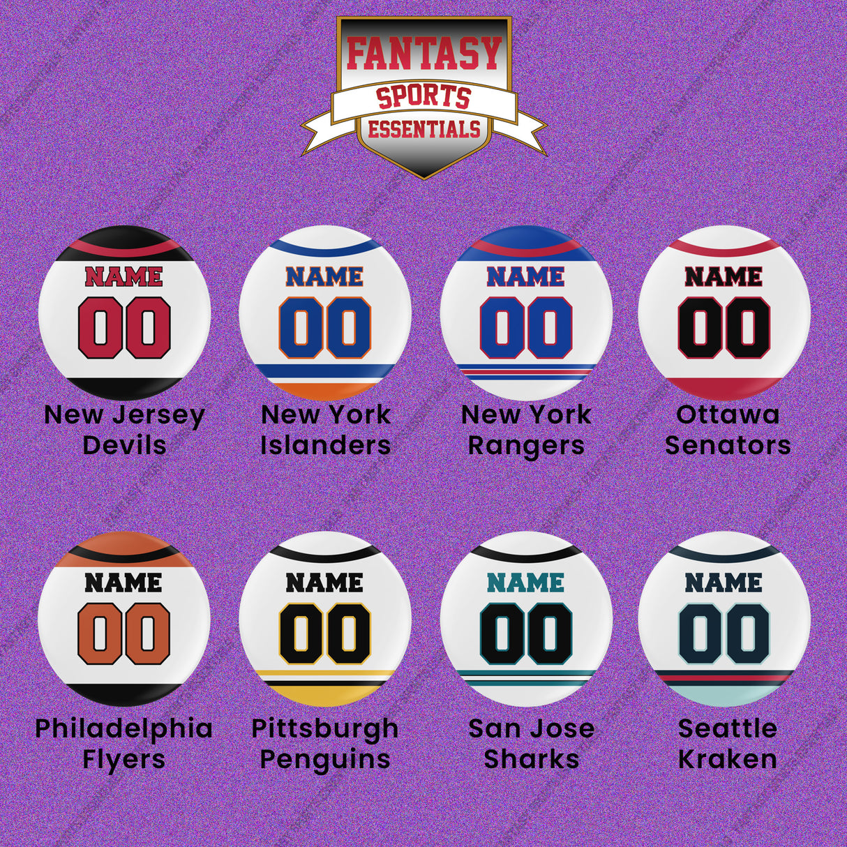 Pro Hockey Personalized Current Away Jersey Button Pins (N-W) (Enter Your Name and Number) Page 1