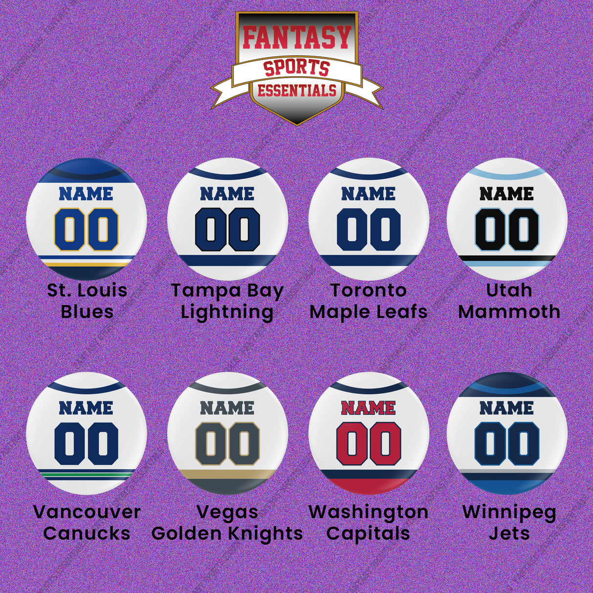 Pro Hockey Personalized Current Away Jersey Button Pins (N-W) (Enter Your Name and Number) Page 2