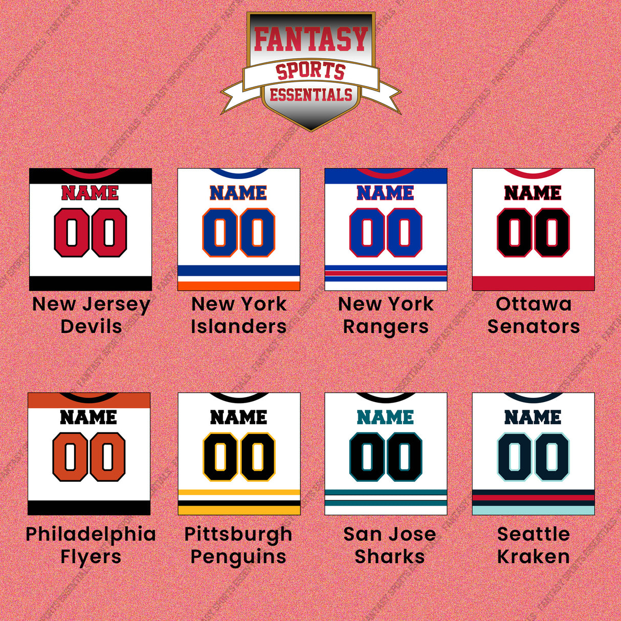 Pro Hockey Personalized Current Away Jersey Wall Art Prints (N-W) (Enter Your Name and Number) Page 1