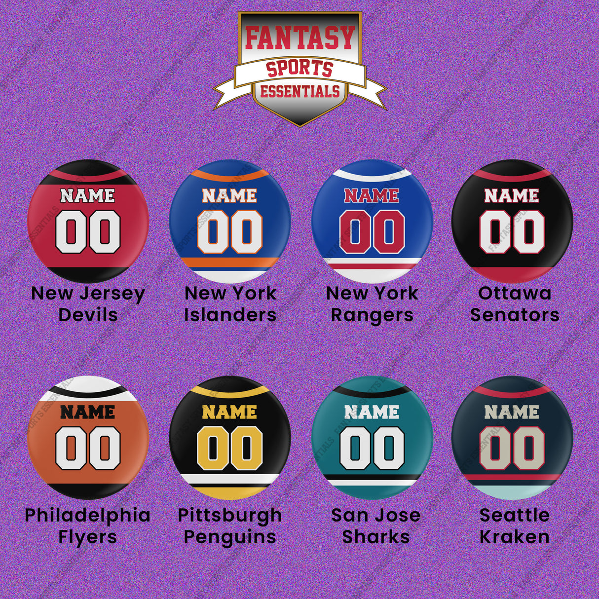 Pro Hockey Personalized Current Home Jersey Button Pins (N-W) (Enter Your Name and Number) Page 1