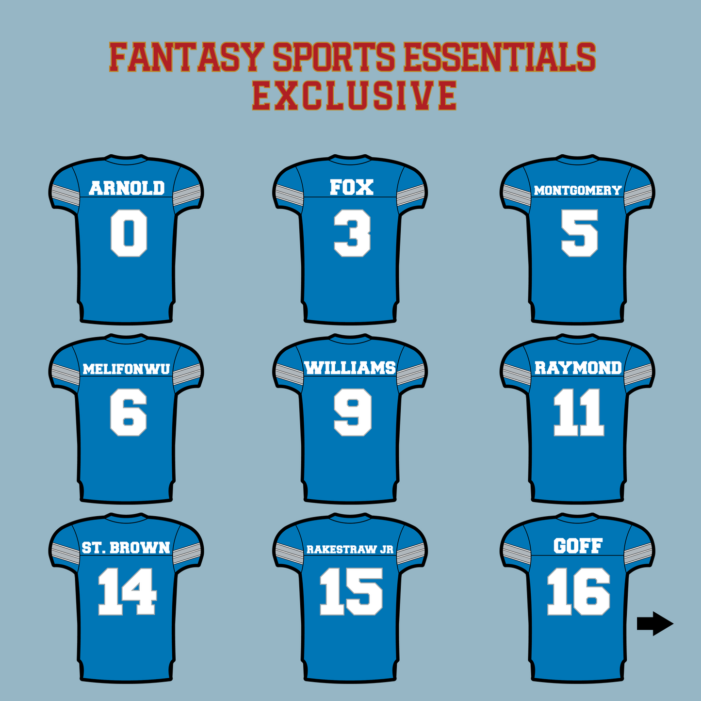 Fantasy Sports Essentials Exclusive Detroit Lions 2024 Home Jersey Matte Stickers Page 1