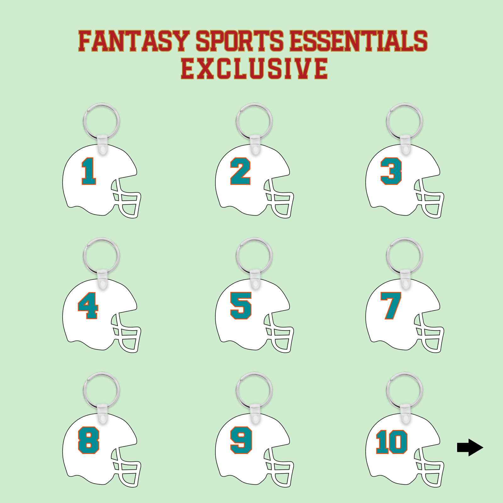 Fantasy Sports Essentials Exclusive Miami Dolphins 2024 Helmet Keychains Page 1