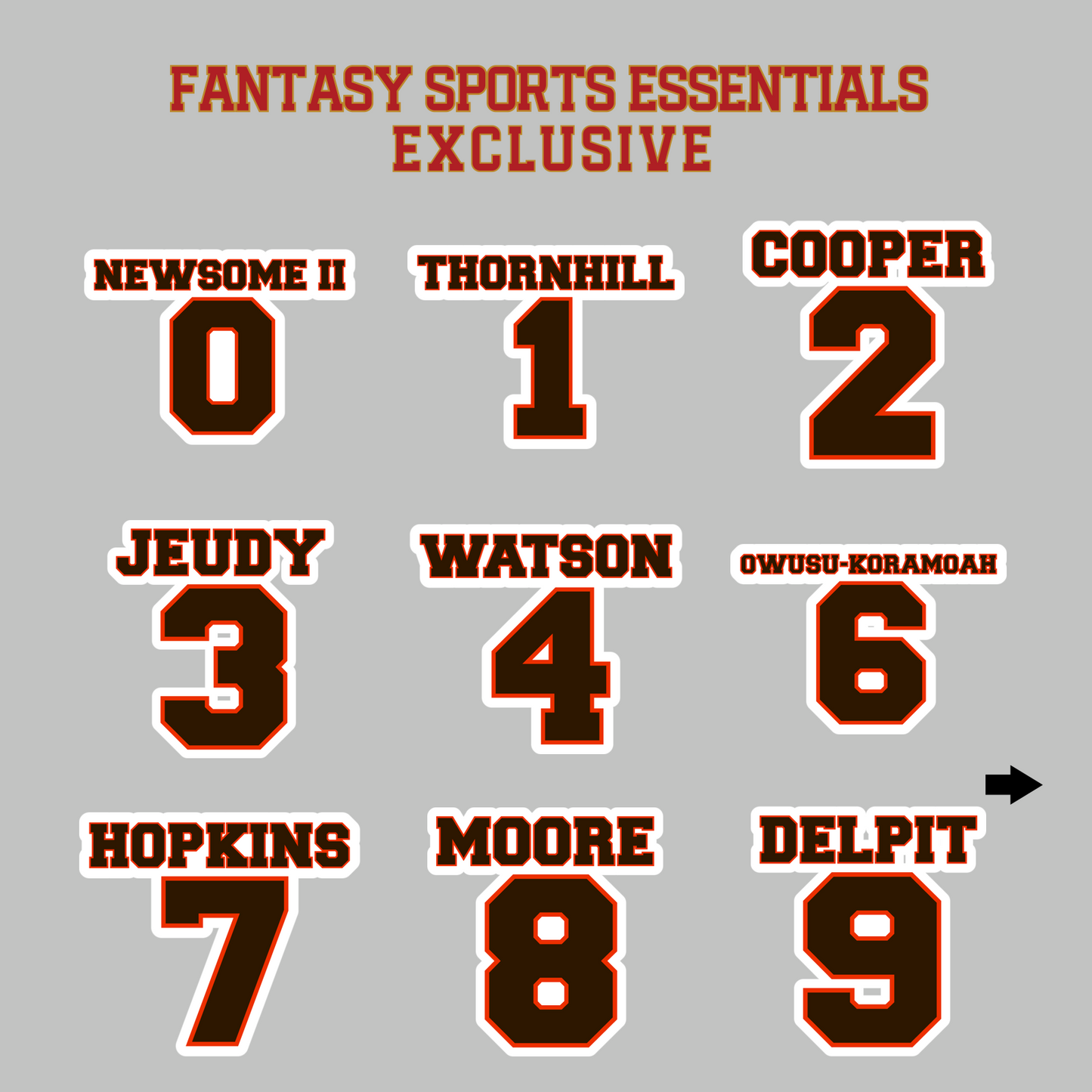 Fantasy Sports Essentials Exclusive Cleveland Browns 2024 Name and Number Magnets Page 1