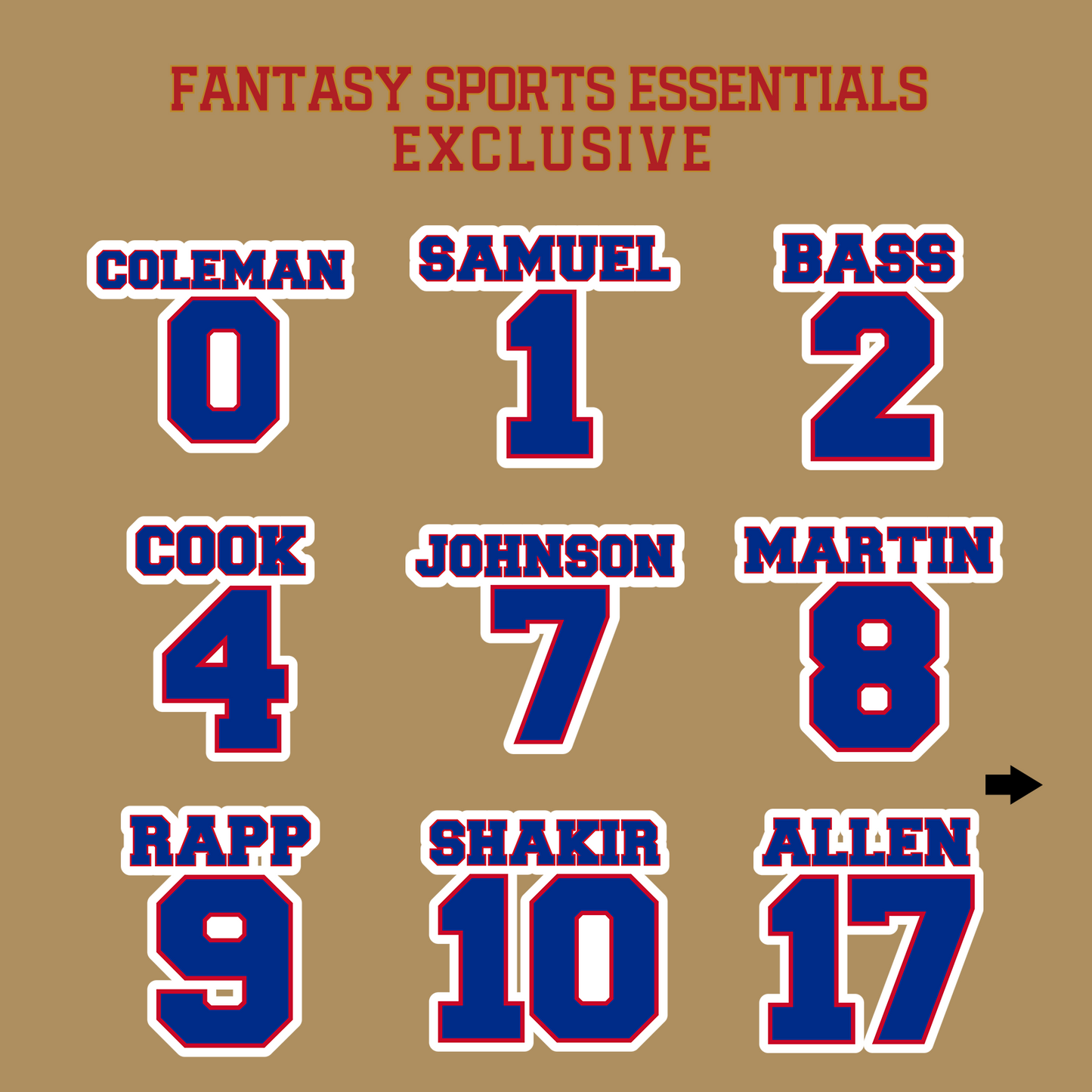 Fantasy Sports Essentials Exclusive Buffalo Bills 2024 Name and Number Glossy Stickers Page 1