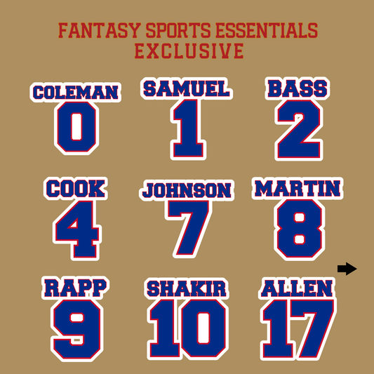 Fantasy Sports Essentials Exclusive Buffalo Bills 2024 Name and Number Glossy Stickers Page 1