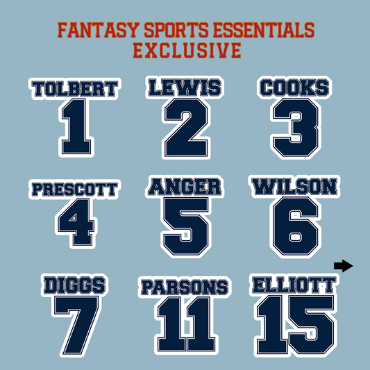 Fantasy Sports Essentials Exclusive Dallas Cowboys 2024 Name and Number Matte Stickers Page 1