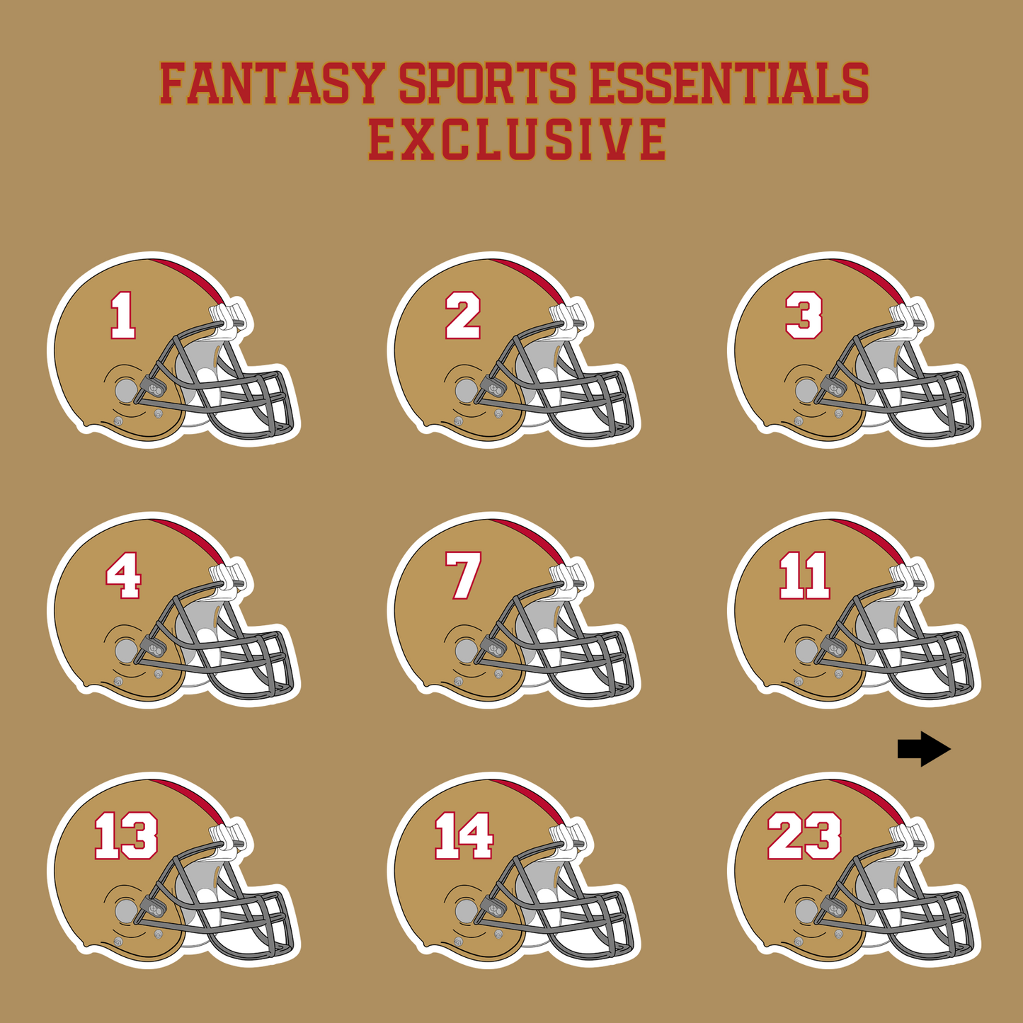 Fantasy Sports Essentials Exclusive San Francisco 49ers 2024 Helmet Glossy Stickers Page 1