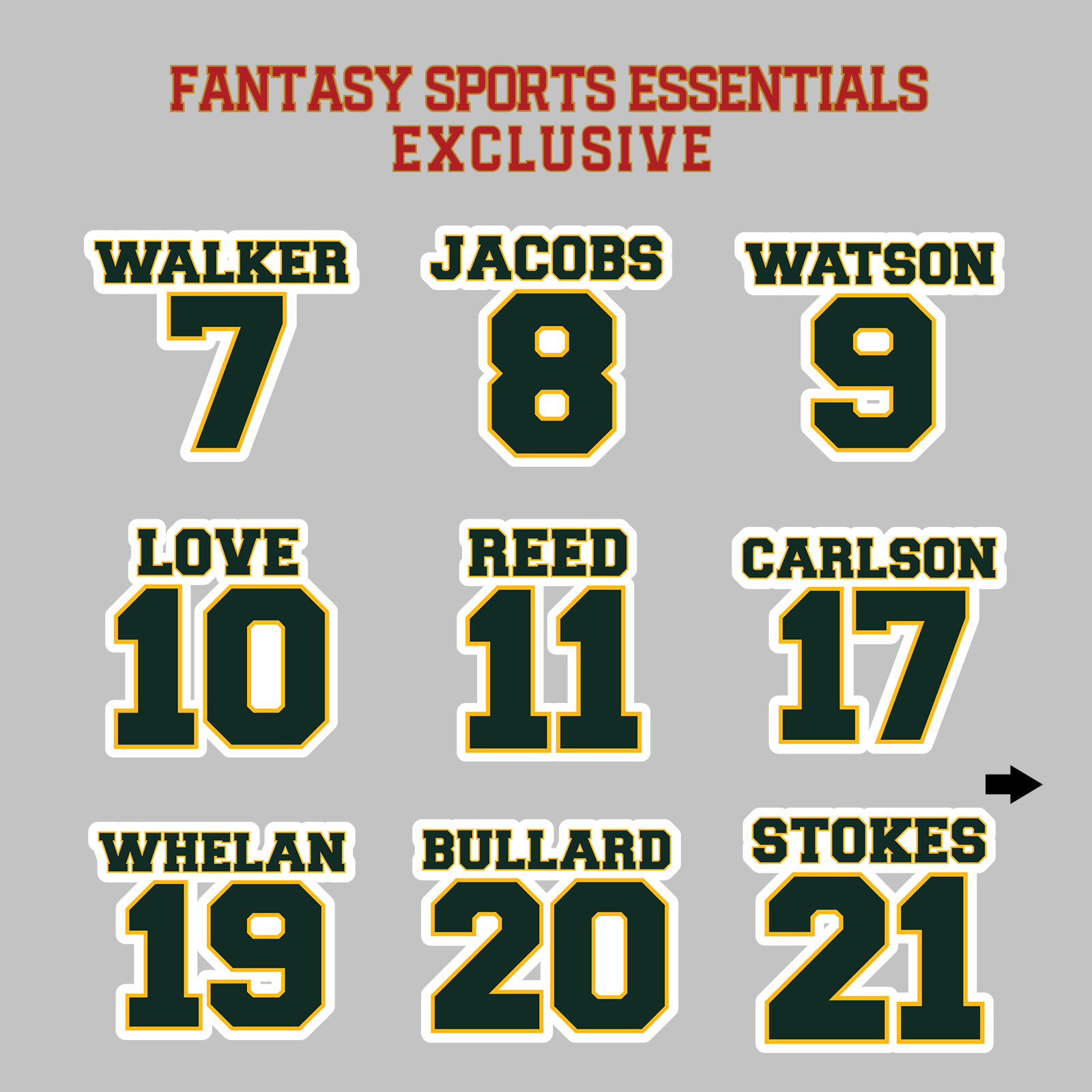 Fantasy Sports Essentials Exclusive Green Bay Packers 2024 Name and Number Magnets Page 1