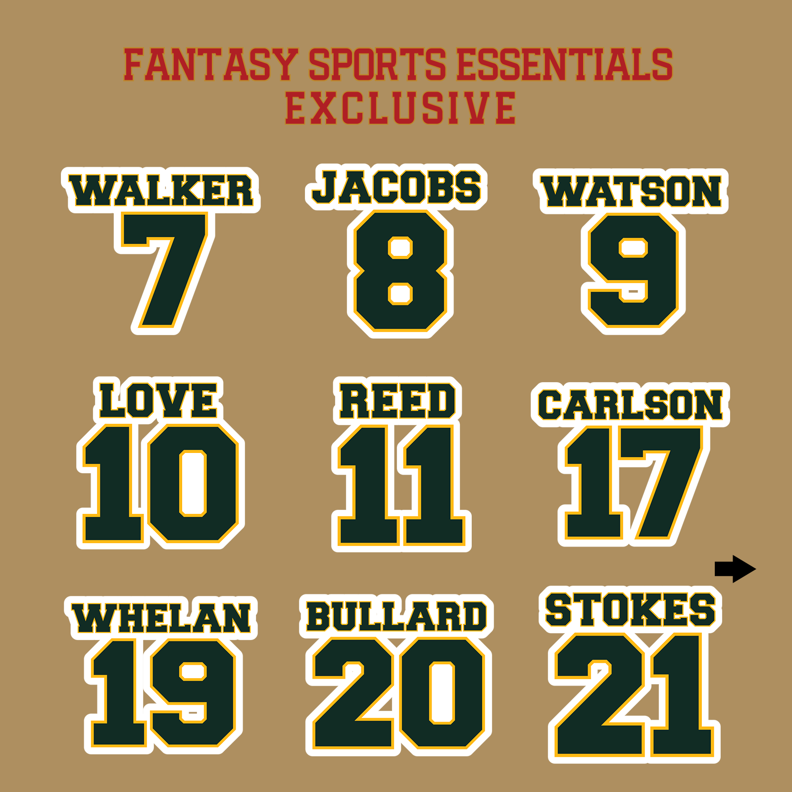 Fantasy Sports Essentials Exclusive Green Bay Packers 2024 Name and Number Glossy Stickers Page 1