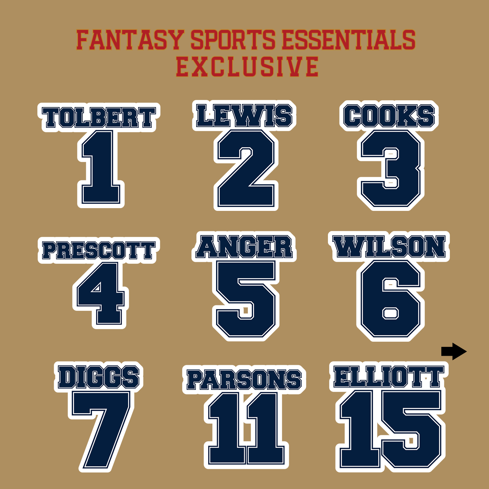 Fantasy Sports Essentials Exclusive Dallas Cowboys 2024 Name and Number Glossy Stickers Page 1