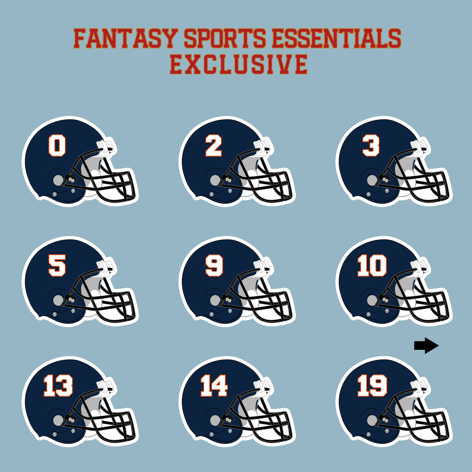 Fantasy Sports Essentials Exclusive Denver Broncos 2024 Helmet Matte Stickers Page 1