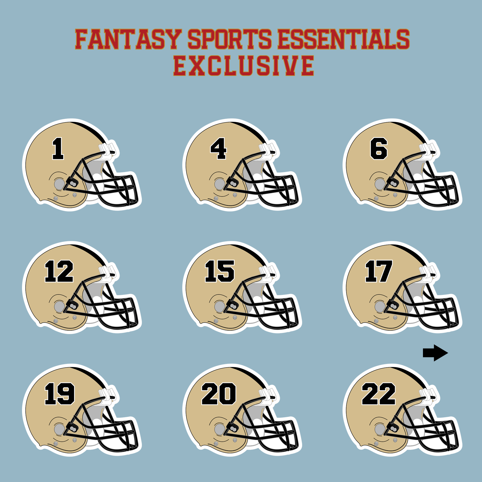 Fantasy Sports Essentials Exclusive New Orleans Saints 2024 Helmet Matte Stickers Page 1