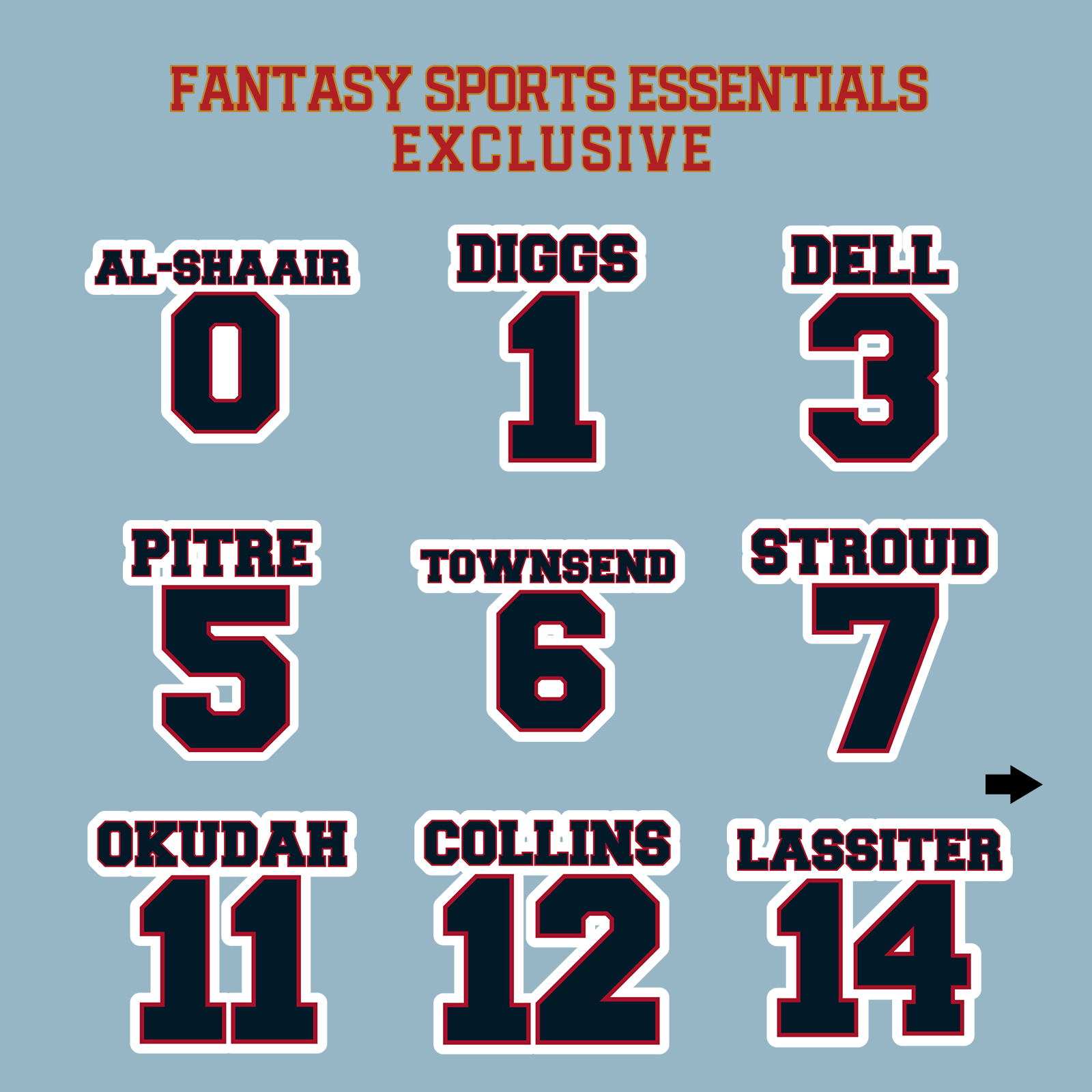 Fantasy Sports Essentials Exclusive Houston Texans 2024 Name and Number Matte Stickers Page 1