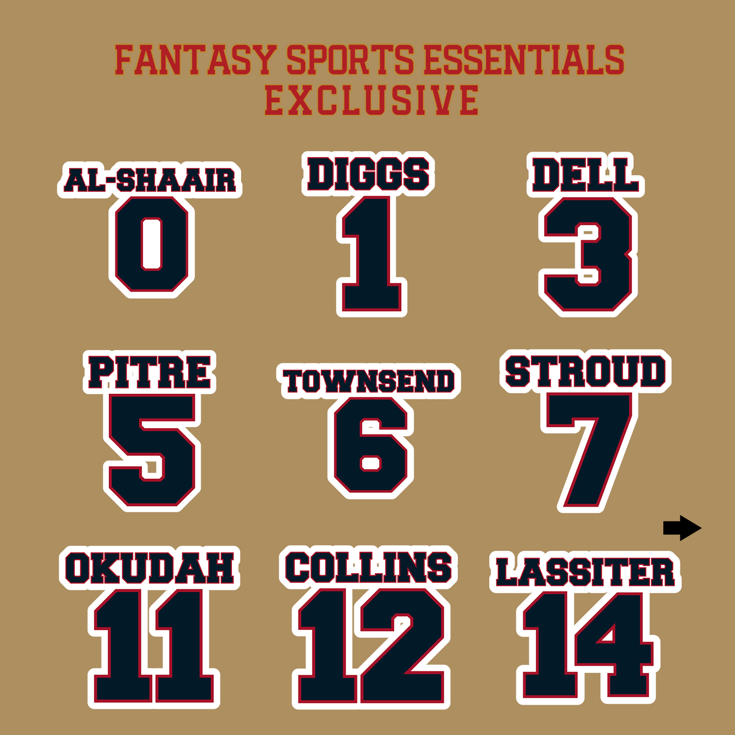 Fantasy Sports Essentials Exclusive Houston Texans 2024 Name and Number Glossy Stickers Page 1