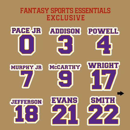 Fantasy Sports Essentials Exclusive Minnesota Vikings 2024 Name and Number Glossy Stickers Page 1