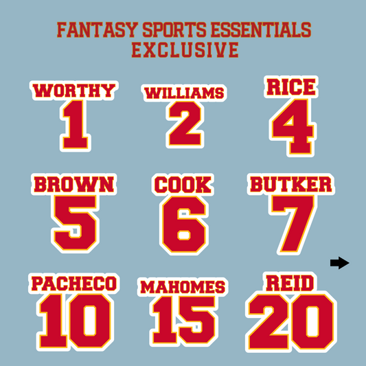 Fantasy Sports Essentials Exclusive Kansas City Chiefs 2024 Name and Number Matte Stickers Page 1