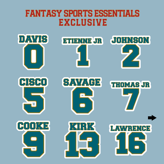 Fantasy Sports Essentials Exclusive Jacksonville Jaguars 2024 Name and Number Matte Stickers Page 1