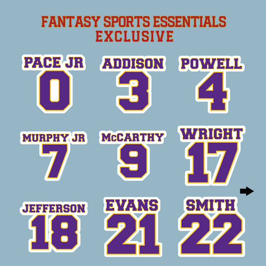 Fantasy Sports Essentials Exclusive Minnesota Vikings 2024 Name and Number Matte Stickers Page 1