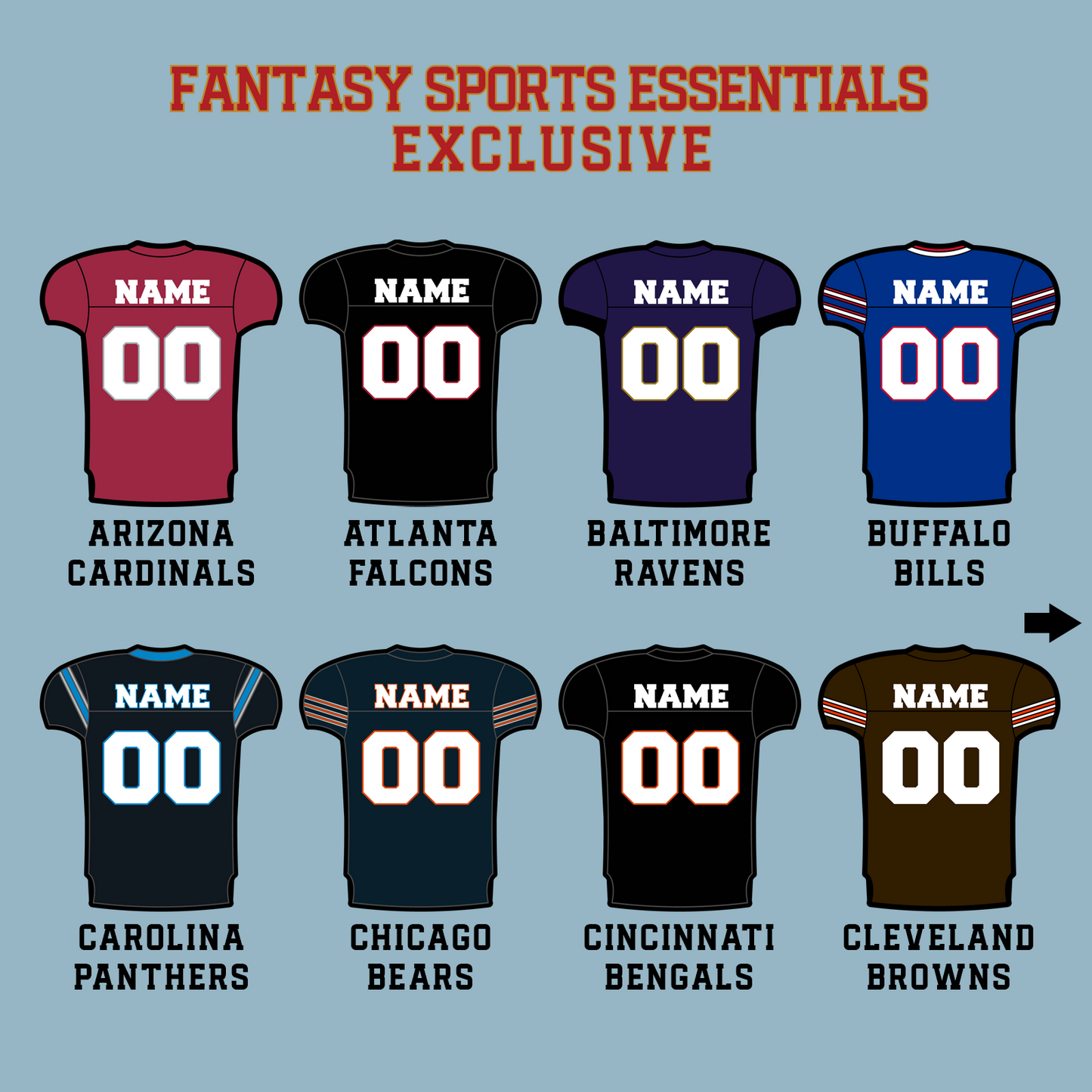 Fantasy Sports Essentials Exclusive Custom 2024 Pro Football Matte Jersey Stickers Page 1