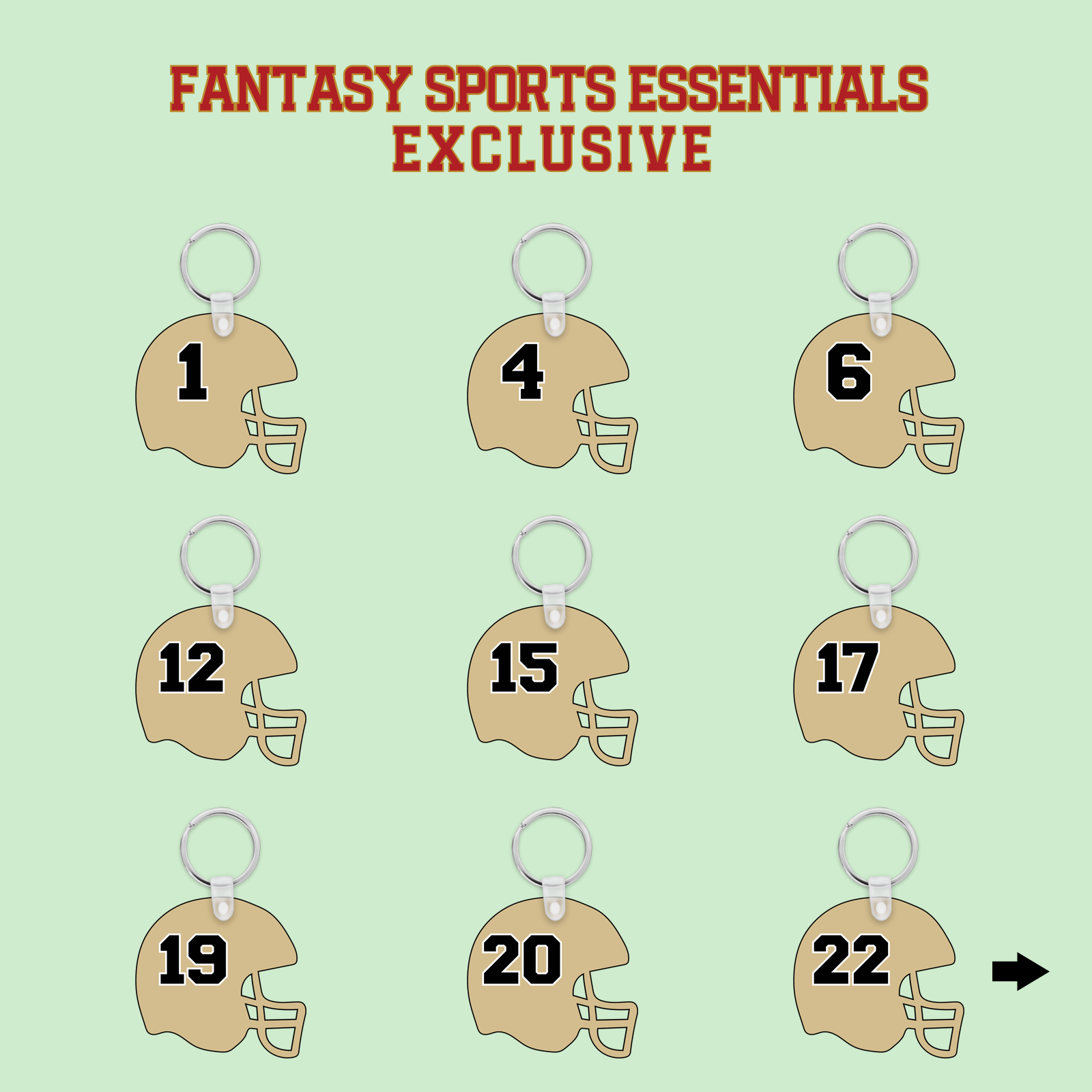 Fantasy Sports Essentials Exclusive New Orleans Saints 2024 Helmet Keychains Page 1