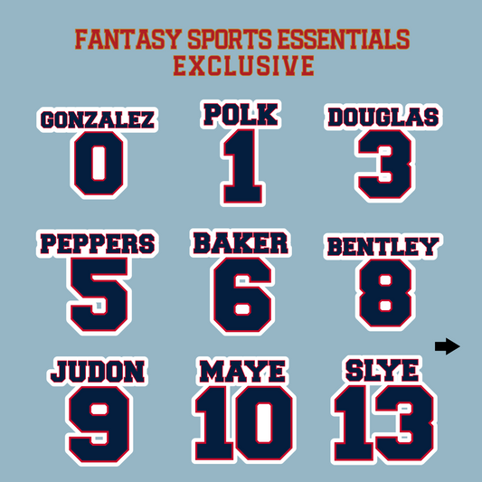 Fantasy Sports Essentials Exclusive New England Patriots 2024 Name and Number Matte Stickers Page 1