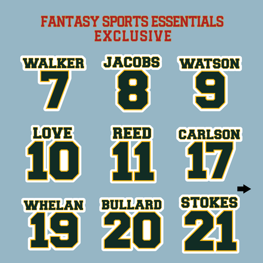 Fantasy Sports Essentials Exclusive Green Bay Packers 2024 Name and Number Matte Stickers Page 1