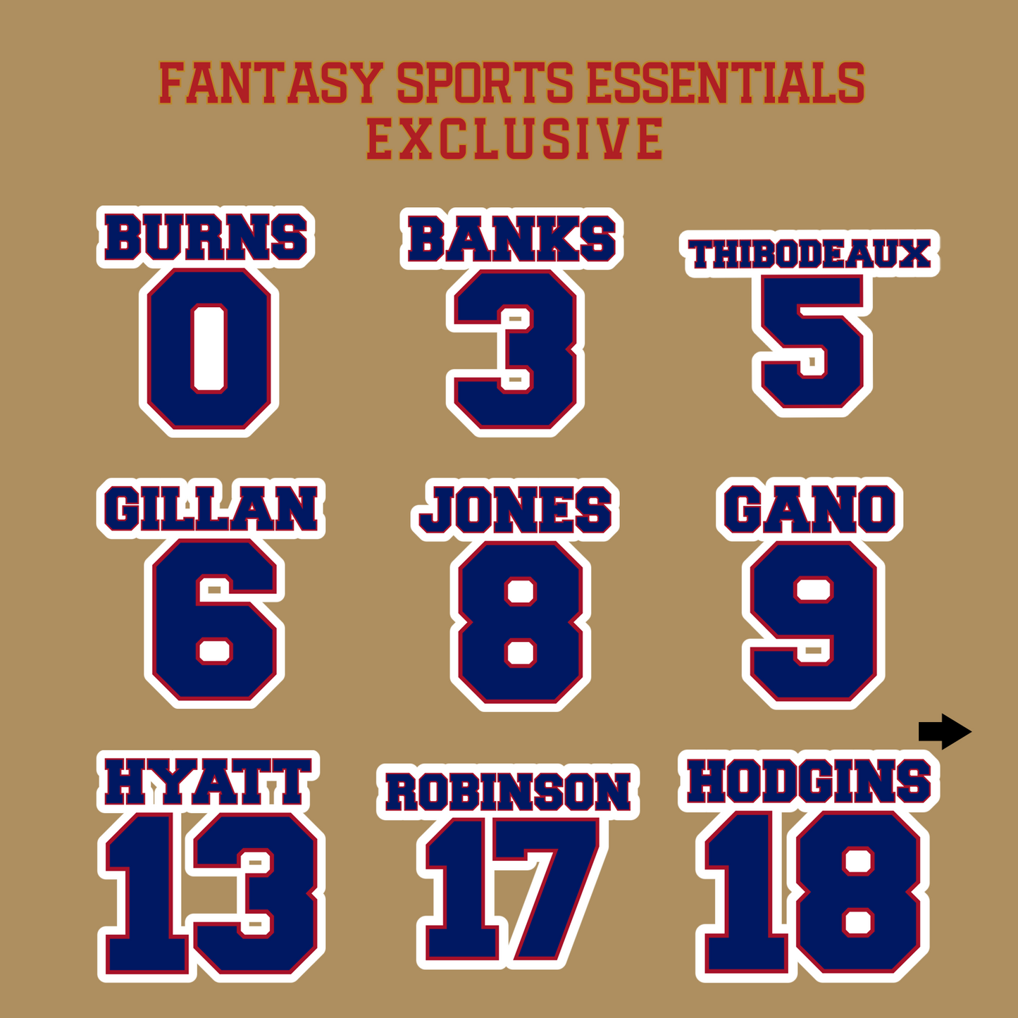 Fantasy Sports Essentials Exclusive New York Giants 2024 Name and Number Glossy Stickers Page 1