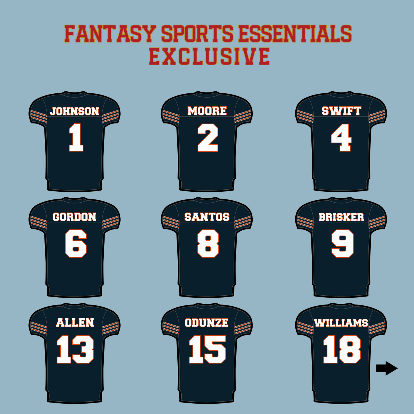 Fantasy Sports Essentials Exclusive Chicago Bears 2024 Home Jersey Matte Stickers Page 1