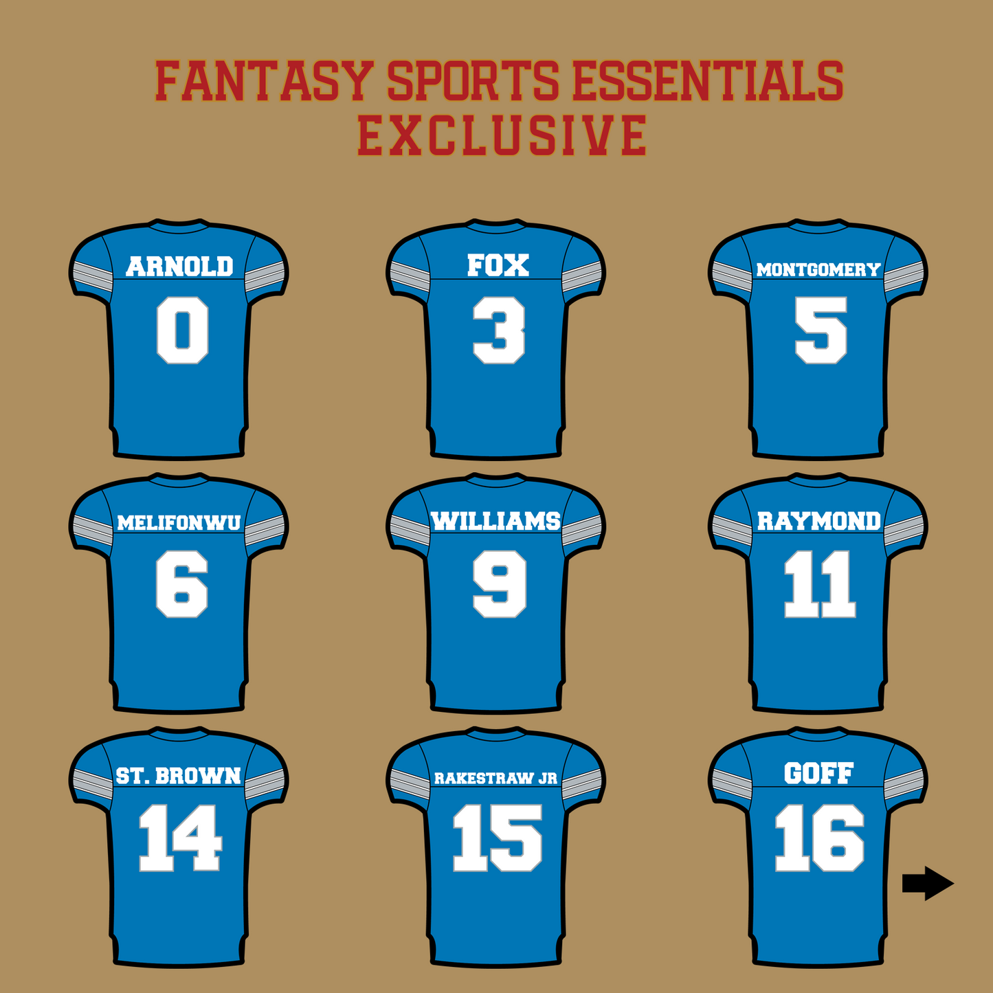 Fantasy Sports Essentials Exclusive Detroit Lions 2024 Home Jersey Glossy Stickers Page 1