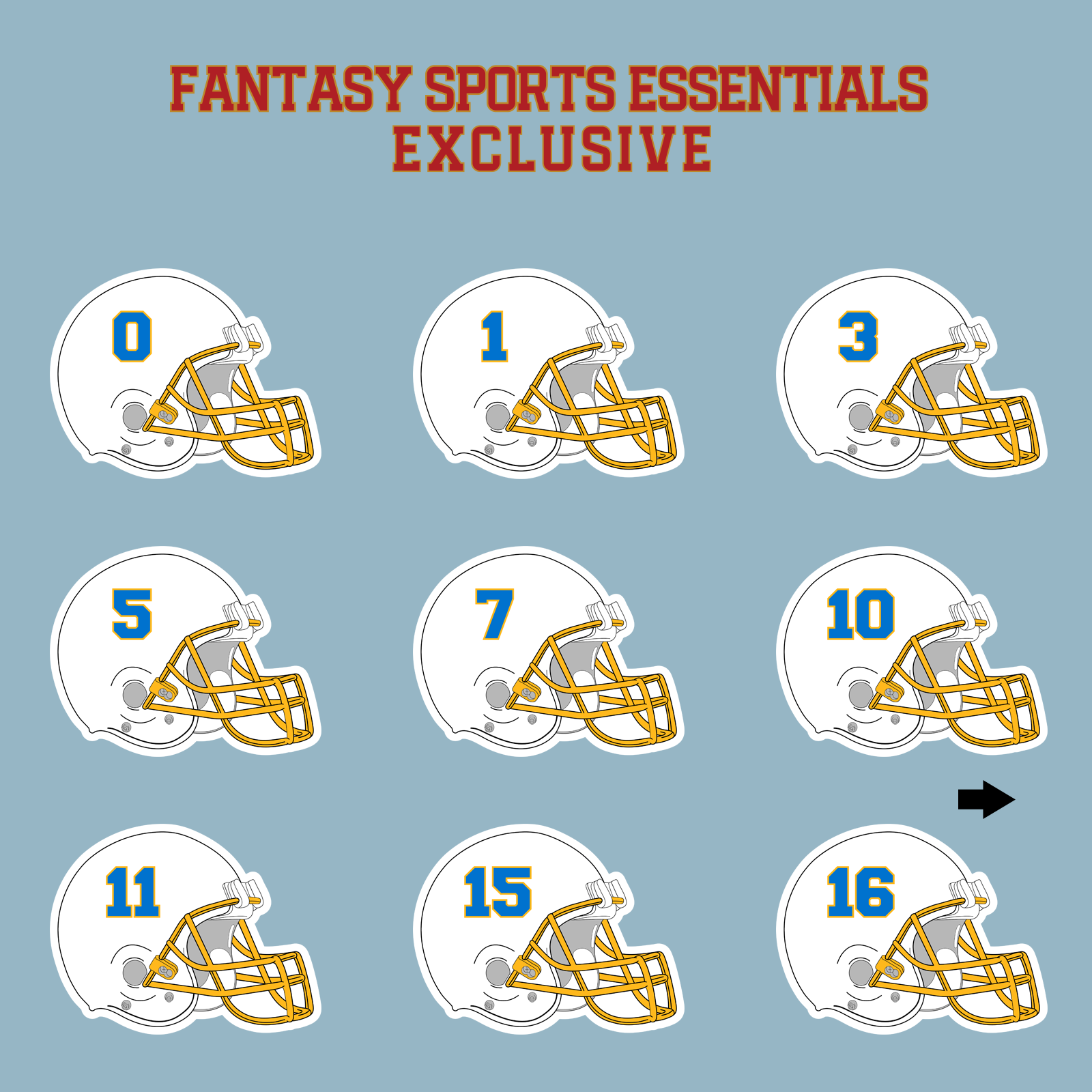 Fantasy Sports Essentials Exclusive Los Angeles Chargers 2024 Helmet Matte Stickers Page 1