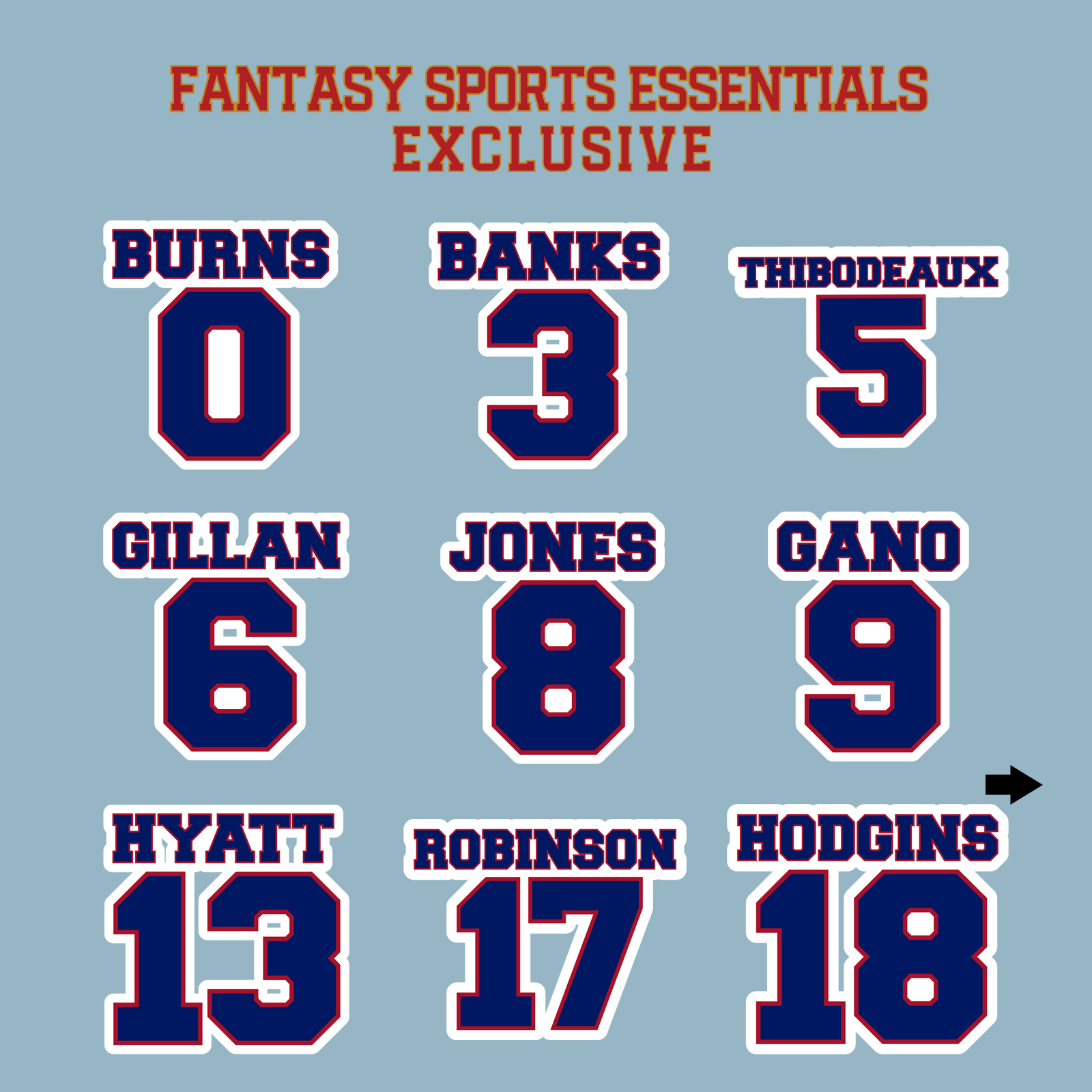 Fantasy Sports Essentials Exclusive New York Giants 2024 Name and Number Matte Stickers Page 1