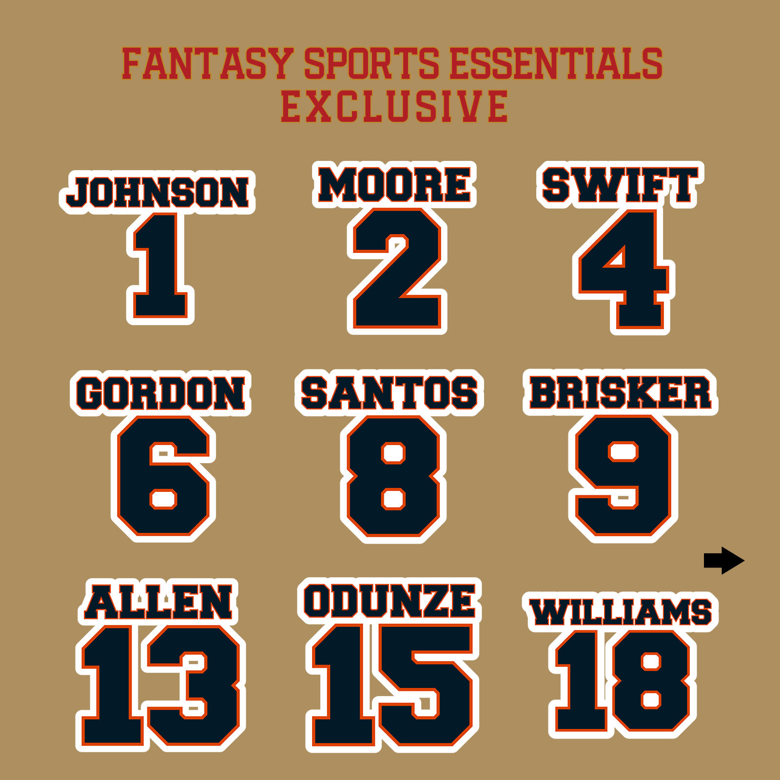 Fantasy Sports Essentials Exclusive Chicago Bears 2024 Name and Number Glossy Stickers Page 1