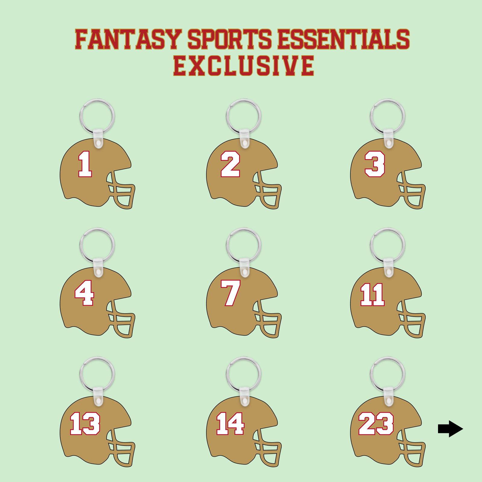 Fantasy Sports Essentials Exclusive San Francisco 49ers 2024 Helmet Keychains Page 1