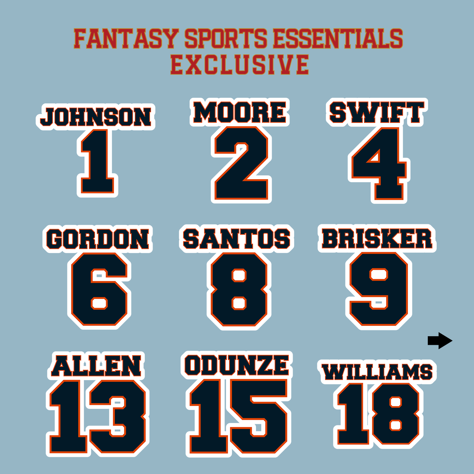 Fantasy Sports Essentials Exclusive Chicago Bears 2024 Name and Number Matte Stickers Page 1