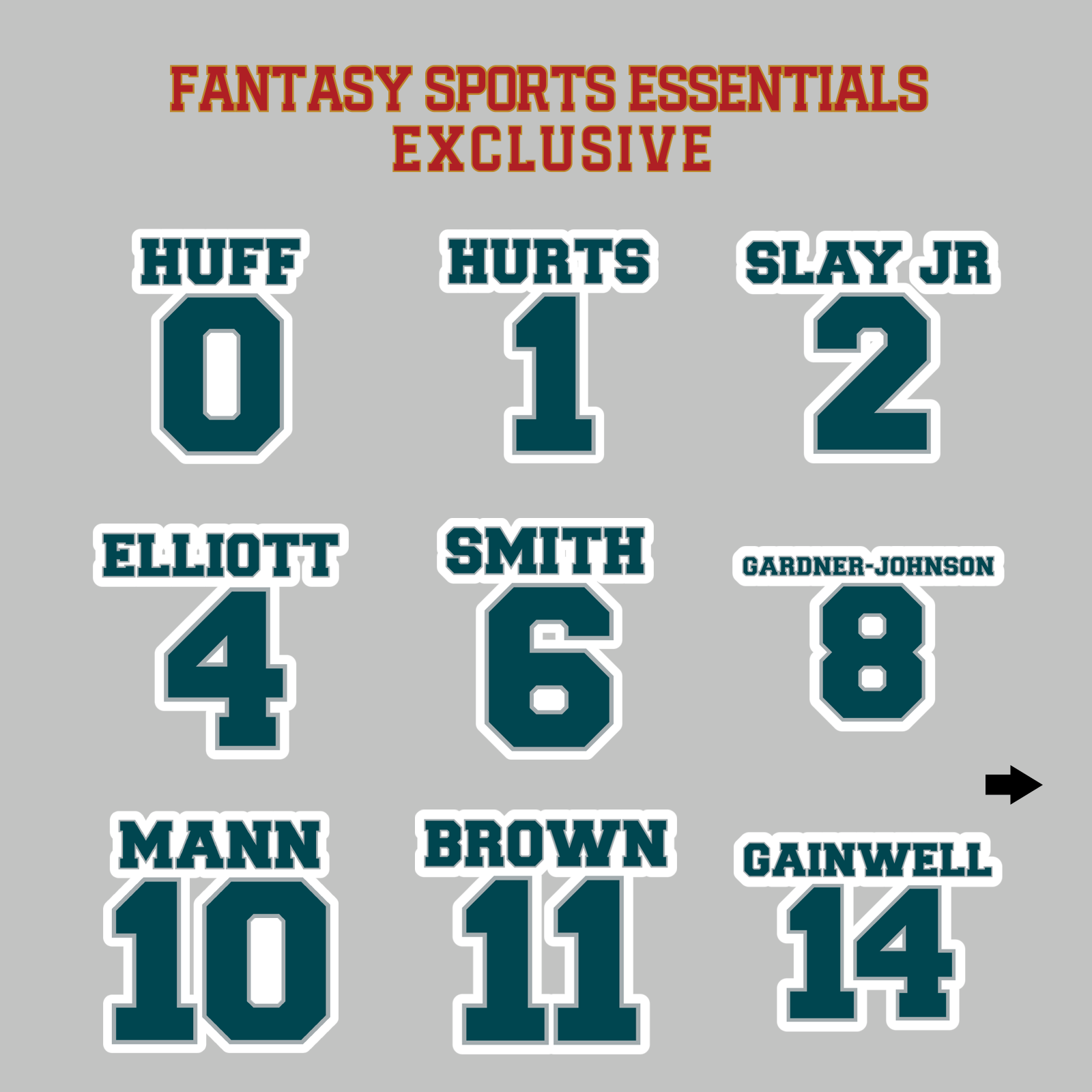 Fantasy Sports Essentials Exclusive Philadelphia Eagles 2024 Name and Number Magnets Page 1