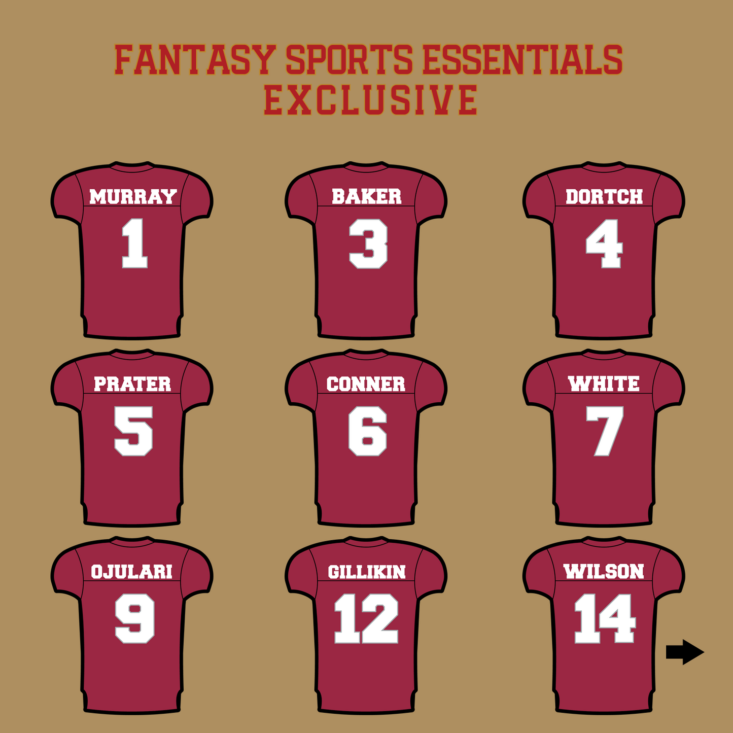 Fantasy Sports Essentials Exclusive Arizona Cardinals 2024 Home Jersey Glossy Stickers Page 1