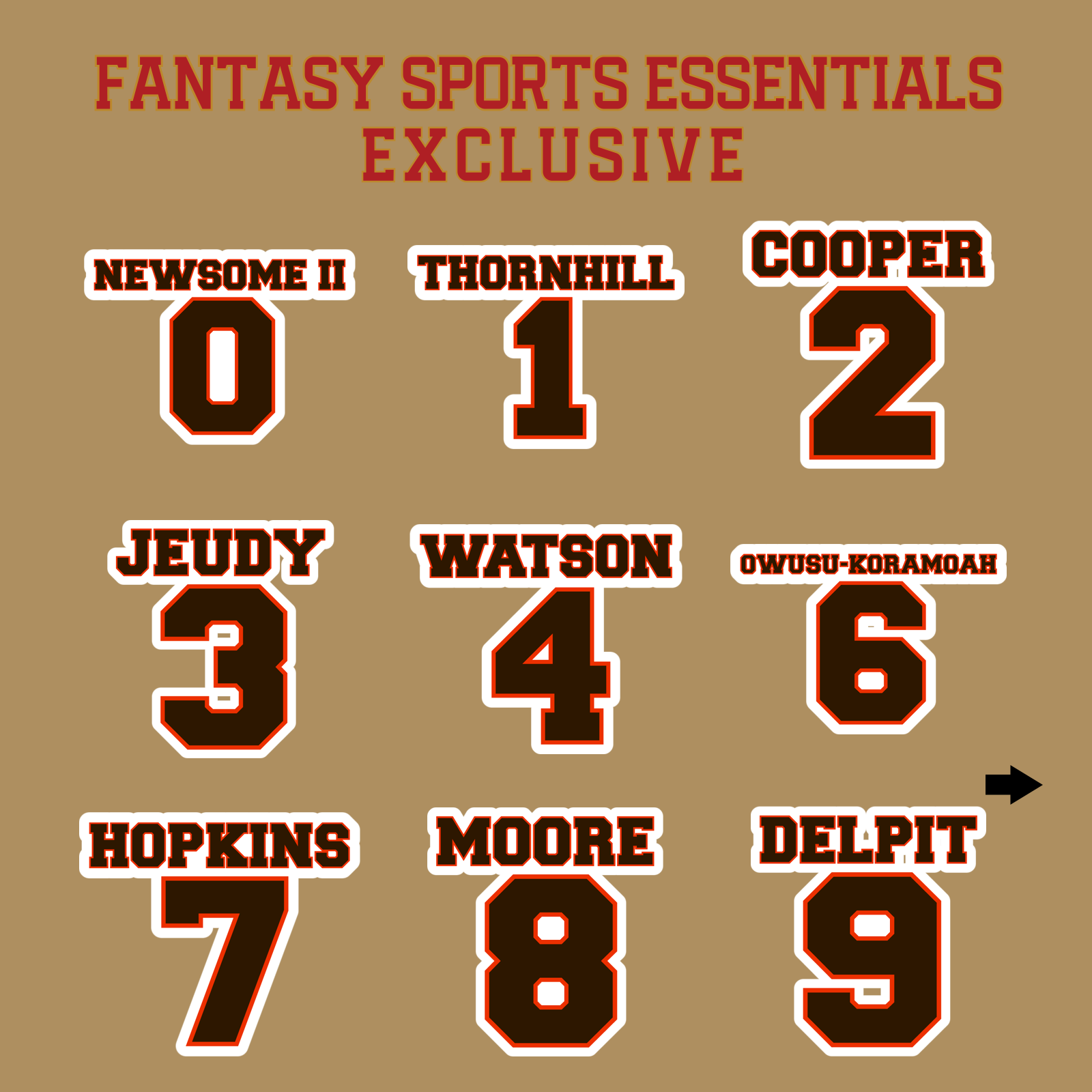 Fantasy Sports Essentials Exclusive Cleveland Browns 2024 Name and Number Glossy Stickers Page 1