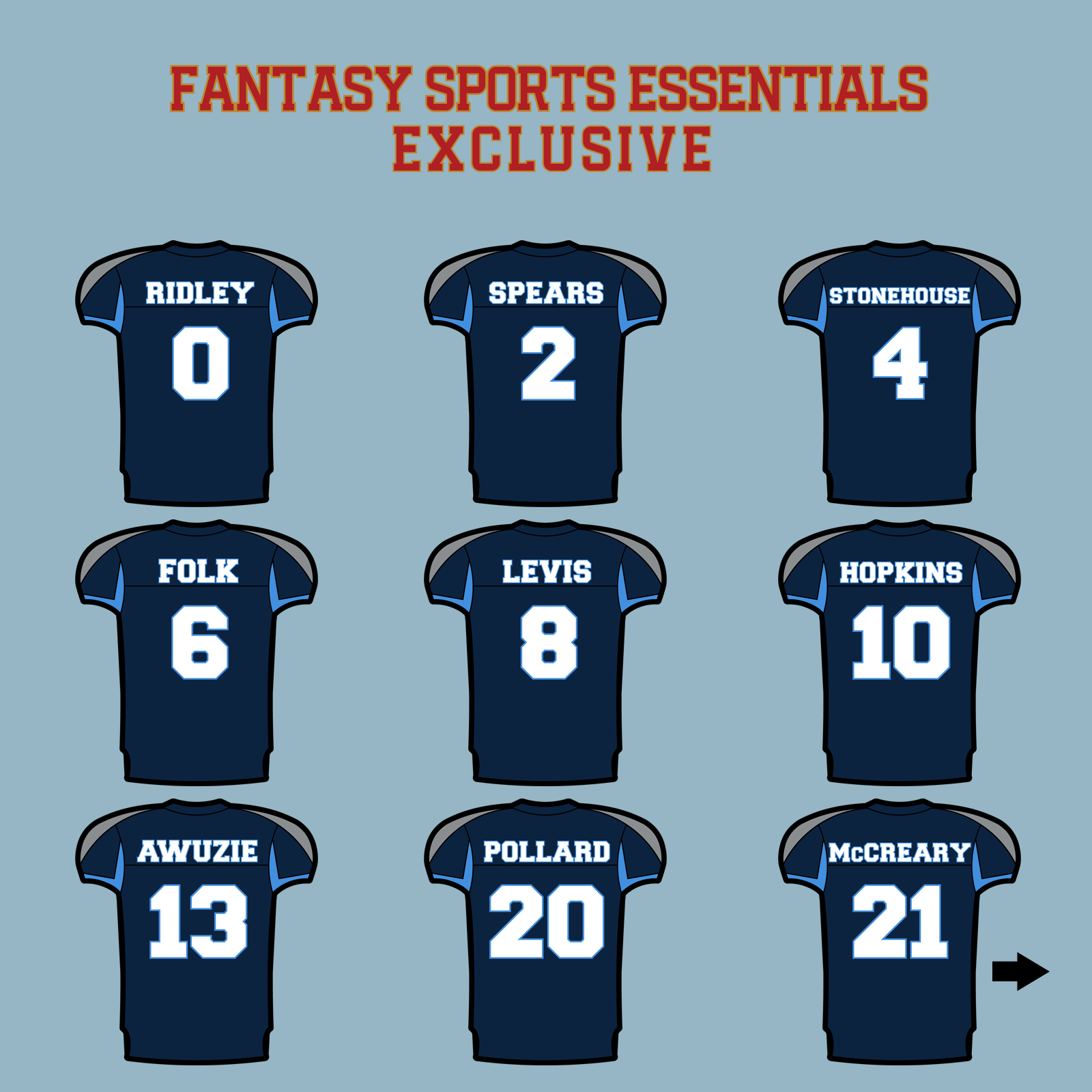 Fantasy Sports Essentials Exclusive Tennessee Titans 2024 Home Jersey Matte Stickers Page 1