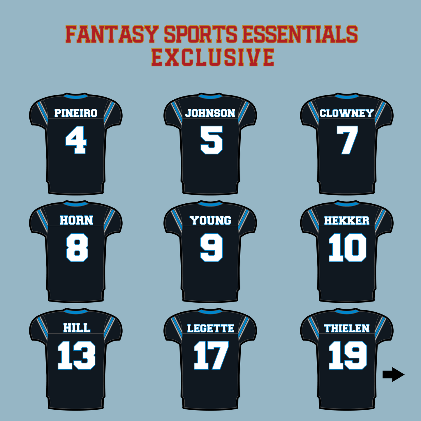 Fantasy Sports Essentials Exclusive Carolina Panthers 2024 Home Jersey Matte Stickers Page 1