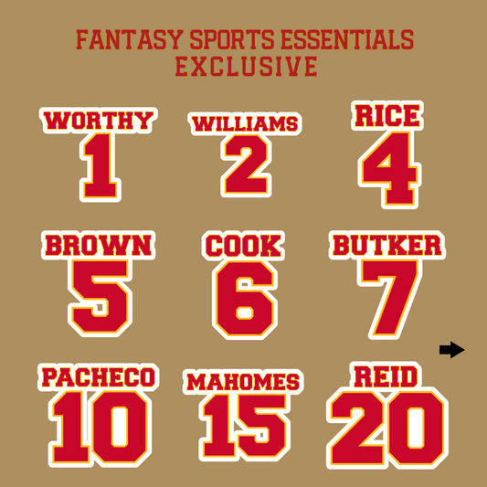 Fantasy Sports Essentials Exclusive Kansas City Chiefs 2024 Name and Number Glossy Stickers Page 1