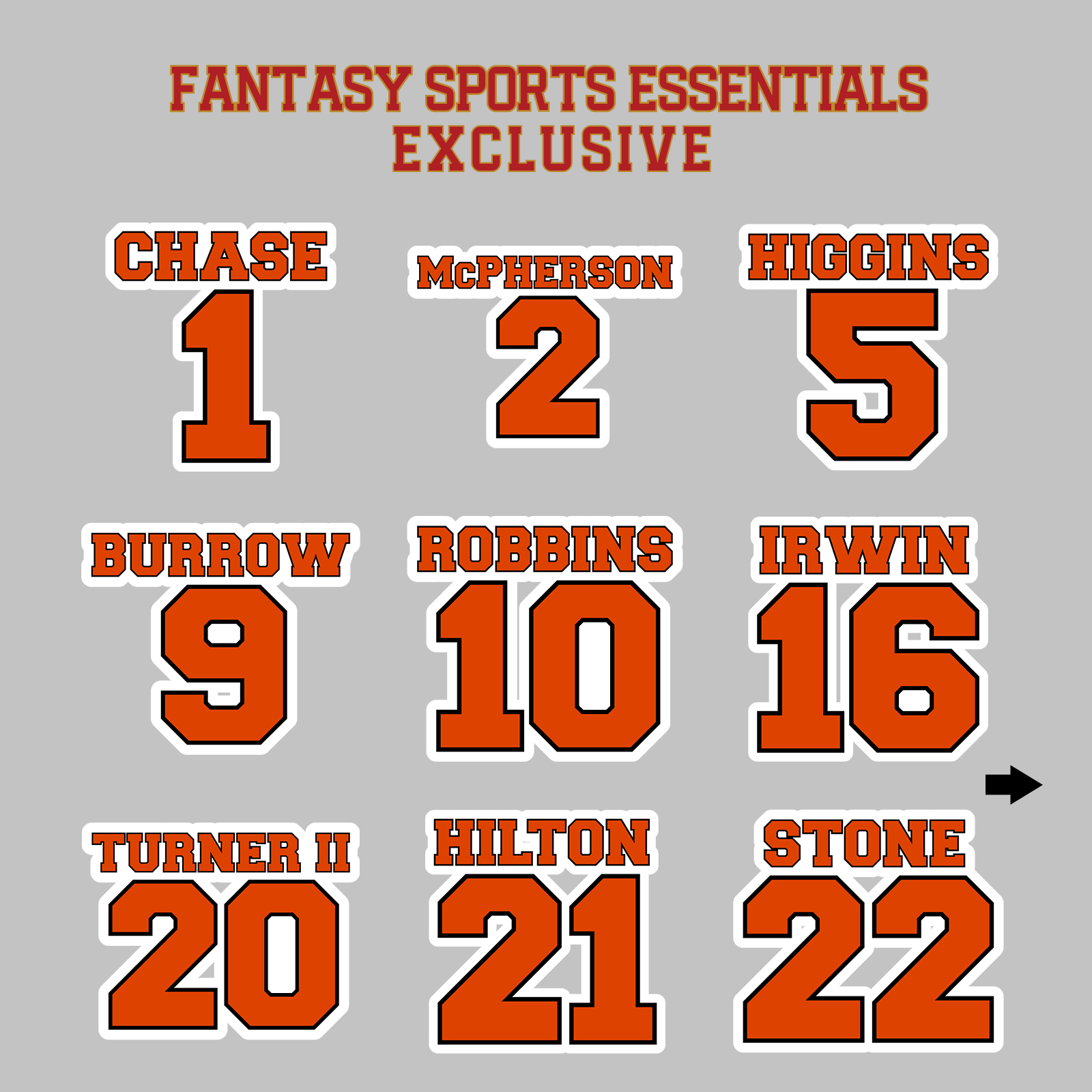 Fantasy Sports Essentials Exclusive Cincinnati Bengals 2024 Name and Number Magnets Page 1