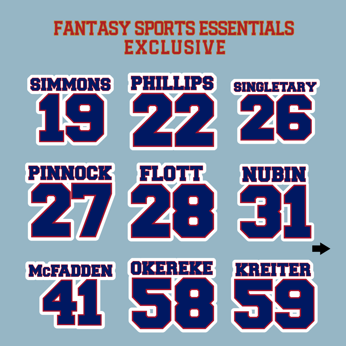 Fantasy Sports Essentials Exclusive New York Giants 2024 Name and Number Matte Stickers Page 2