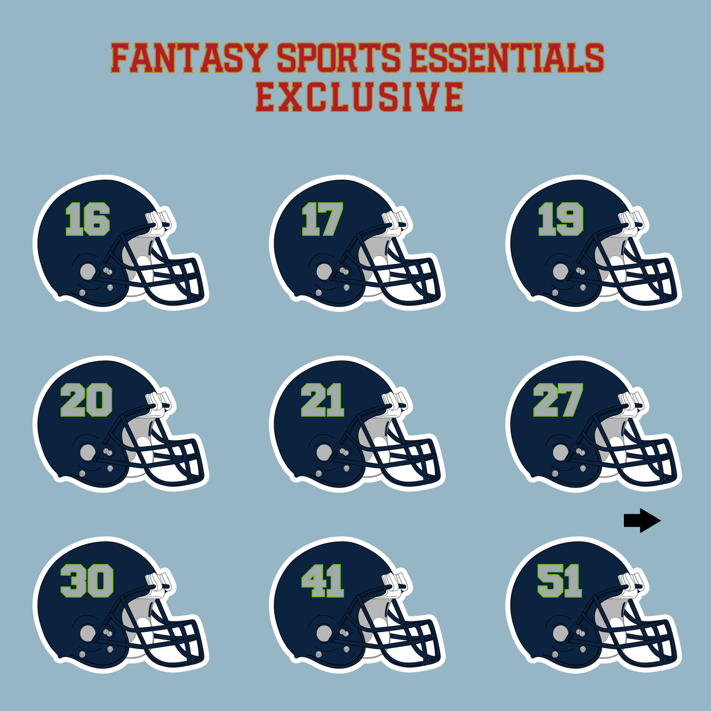 Fantasy Sports Essentials Exclusive Seattle Seahawks 2024 Helmet Matte Stickers Page 2